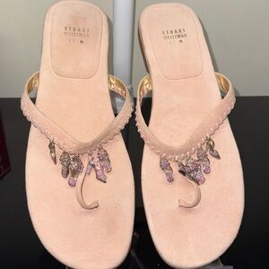 Stuart Weitzman Light Pink Suede Sandals with Embellished Silver & Pink Charms